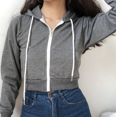 Black White Gray Dark Blue Crop Hoodie