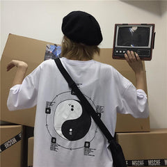 Black White Yin Yang Prints Loose T-Shirt