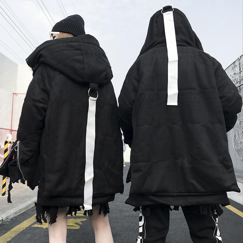 Black Winter Fur Hood Unisex Coat Jacket