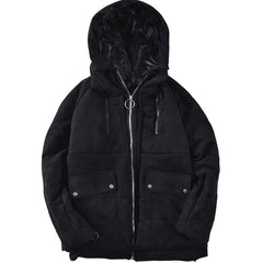 Black Winter Fur Hood Unisex Coat Jacket