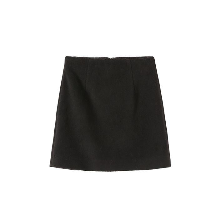 Black Woolen A Line High Waist Skirt