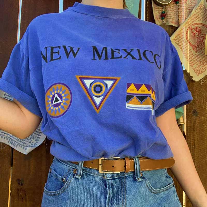 Blue Bright New Mexico Design Print Loose T-Shirt