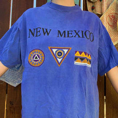 Blue Bright New Mexico Design Print Loose T-Shirt