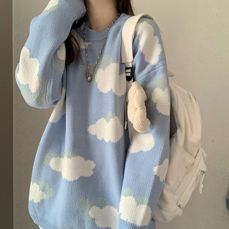 Blue Clouds Cute Aesthetic Loose Knit Vest Sweater