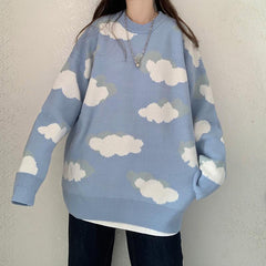 Blue Clouds Cute Aesthetic Loose Knit Vest Sweater