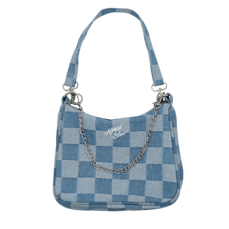 Blue Denim Aesthetic Checkered Thin Chain Canvas Bag