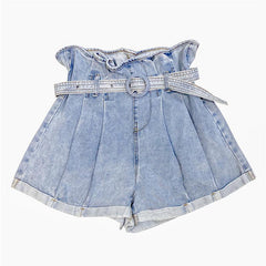 Blue Denim High Waist Wide Loose Shorts