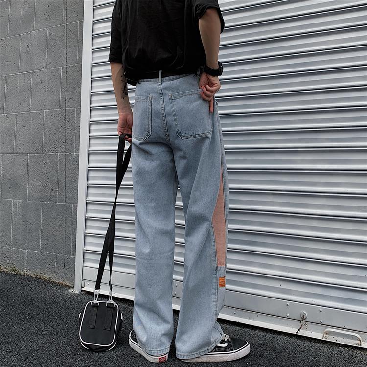 Blue Denim Peach Side Lines Retro High Waist Loose Pants