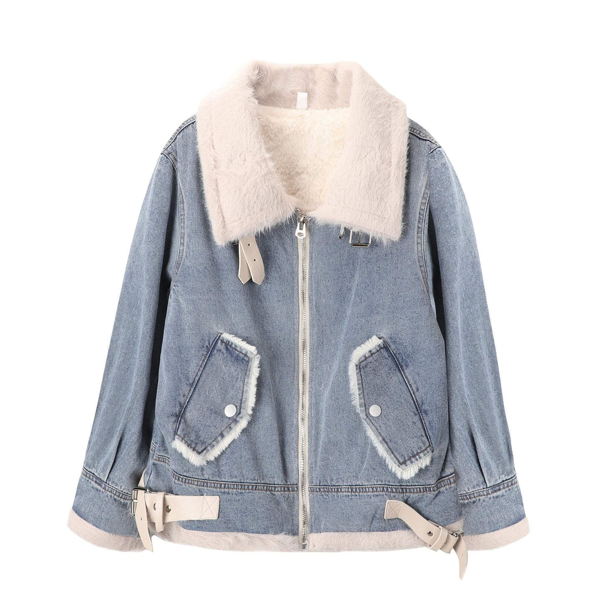 Blue Denim White Faux Fur Jacket