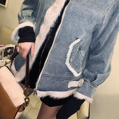 Blue Denim White Faux Fur Jacket