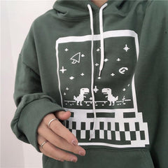 Blue Green Retro Video Game Print E Girl Sweatshirt