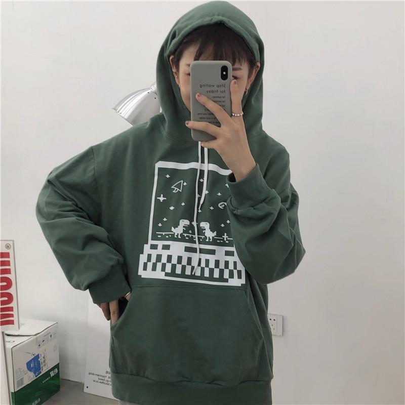 Blue Green Retro Video Game Print E Girl Sweatshirt