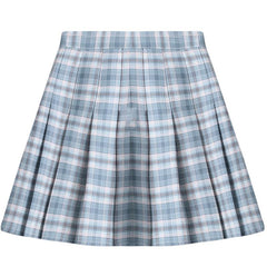 Blue Lilac Plaid High Waist Pleated Mini Skirt