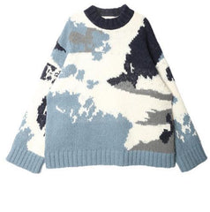 Blue Sky And White Clouds Loose Wool Knitted Sweater