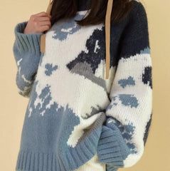 Blue Sky And White Clouds Loose Wool Knitted Sweater