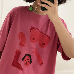 Body Parts Cartoon Printed Oversized T-Shirt