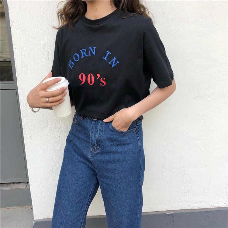 Born In 90'S Print Letters Cotton Short Sleeve T-Shirt