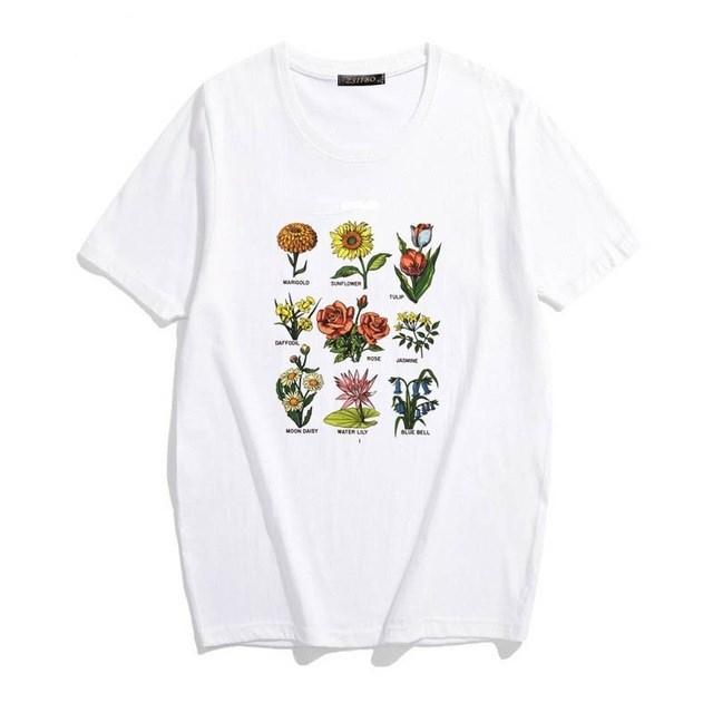 Botanical Print Aesthetic Girl White T-Shirt