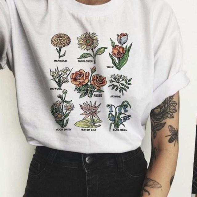 Botanical Print Aesthetic Girl White T-Shirt