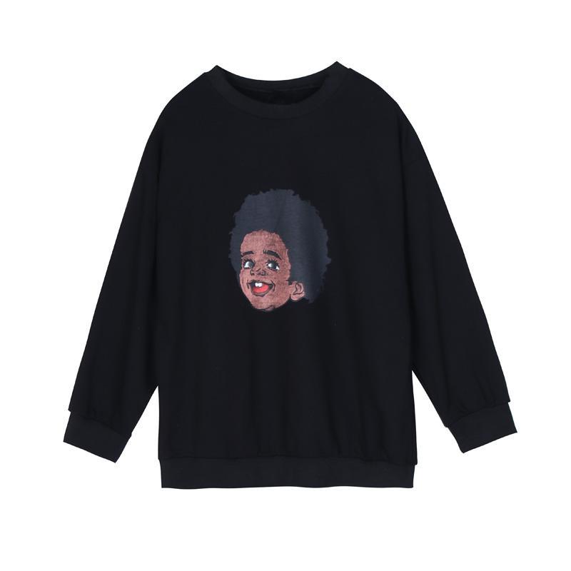 Boy Pattern Black Oversized Sweatshirt