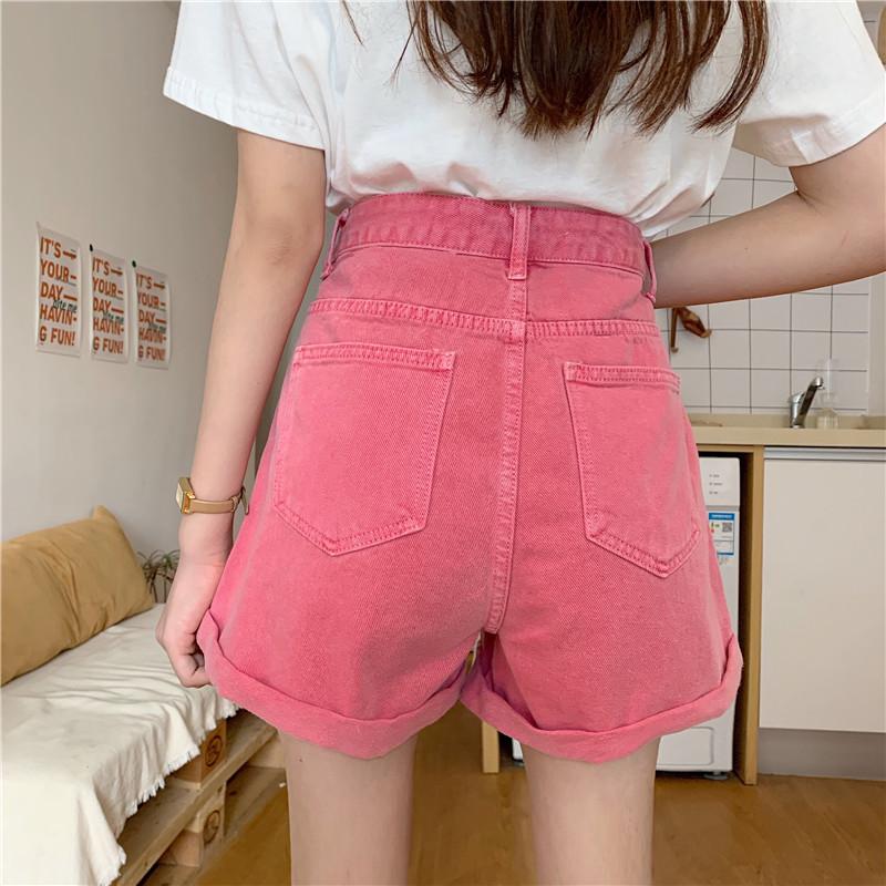 Bright Summer Colors High Waist Loose Denim Shorts