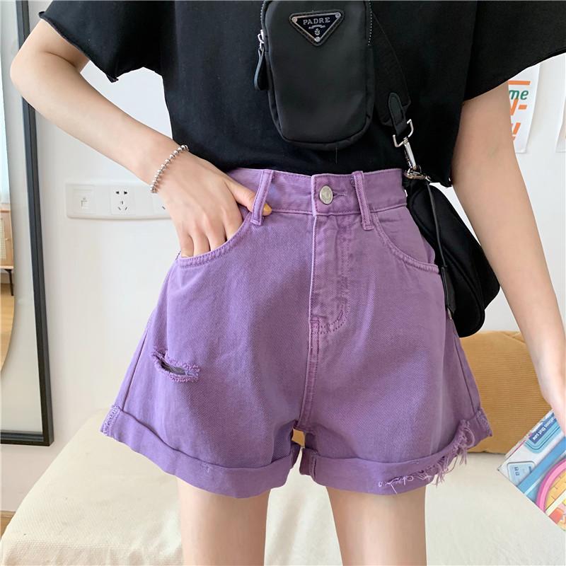 Bright Summer Colors High Waist Loose Denim Shorts