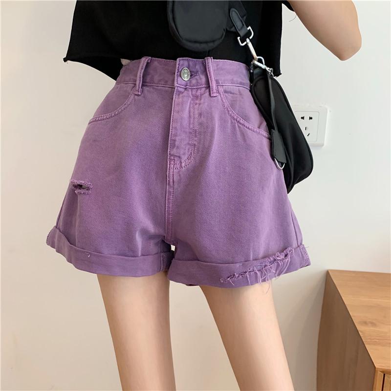 Bright Summer Colors High Waist Loose Denim Shorts