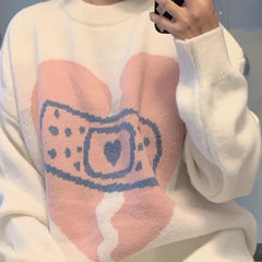 Broken Heart Pastel Aesthetic Pink White Sweater