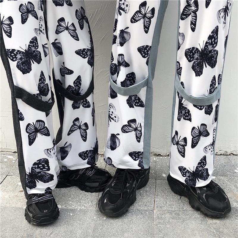 Butterfly Pattern Stitching Denim Oversized Pants