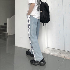 Butterfly Pattern Stitching Denim Oversized Pants