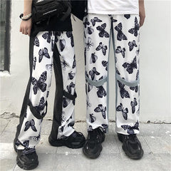 Butterfly Pattern Stitching Denim Oversized Pants