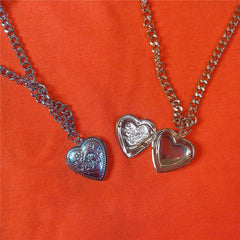 Butterfly Pendant Heart Locket Thin Chains Necklace