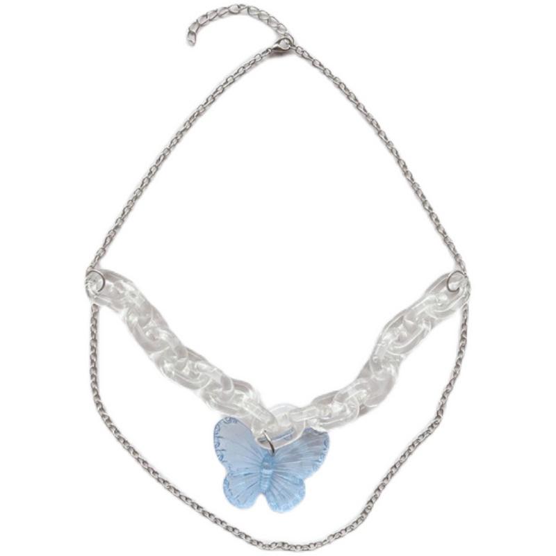 Butterfly Pendant Transparent Acrylic Chain Necklace