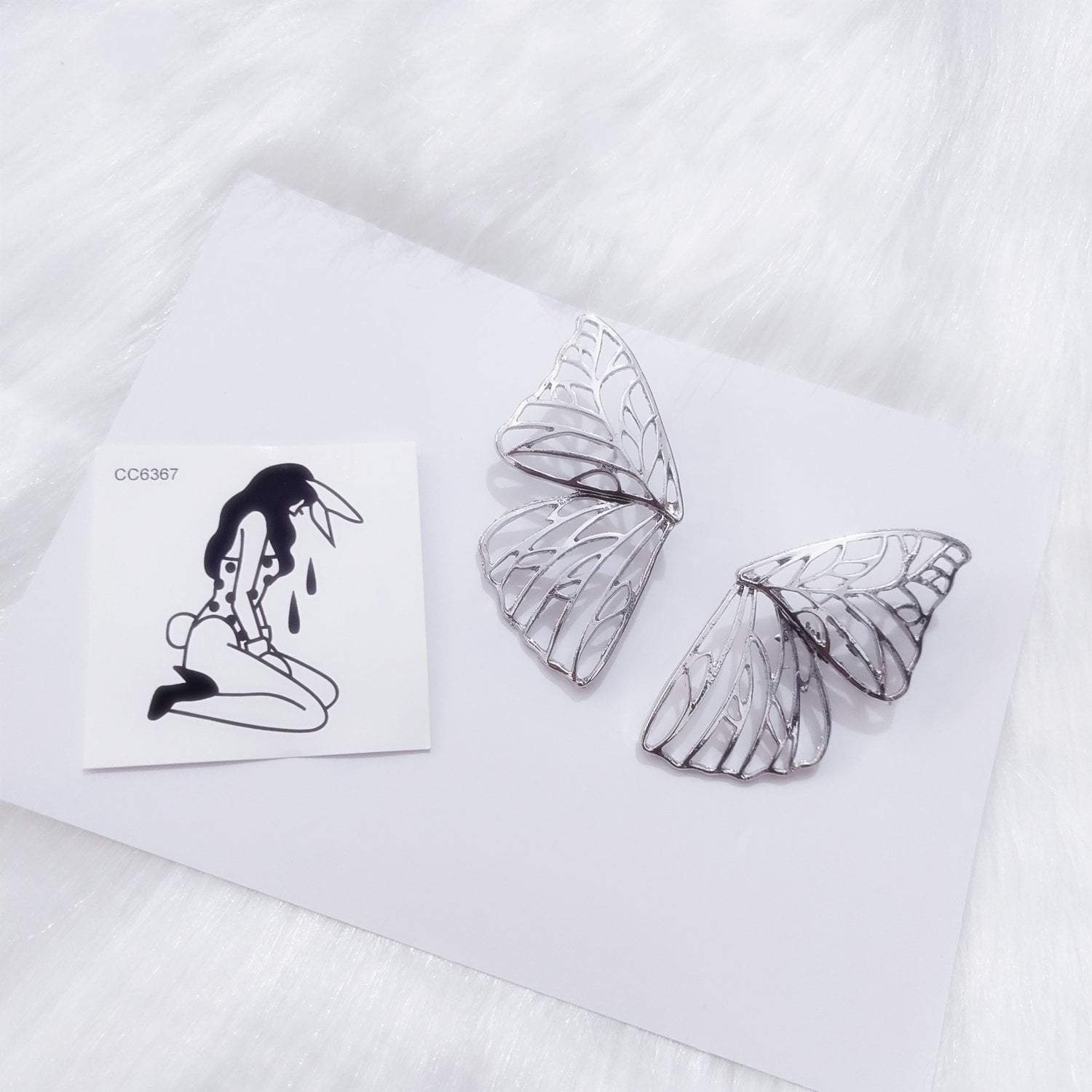 Butterfly Wings Aesthetic Girl Fine Silver Earrings