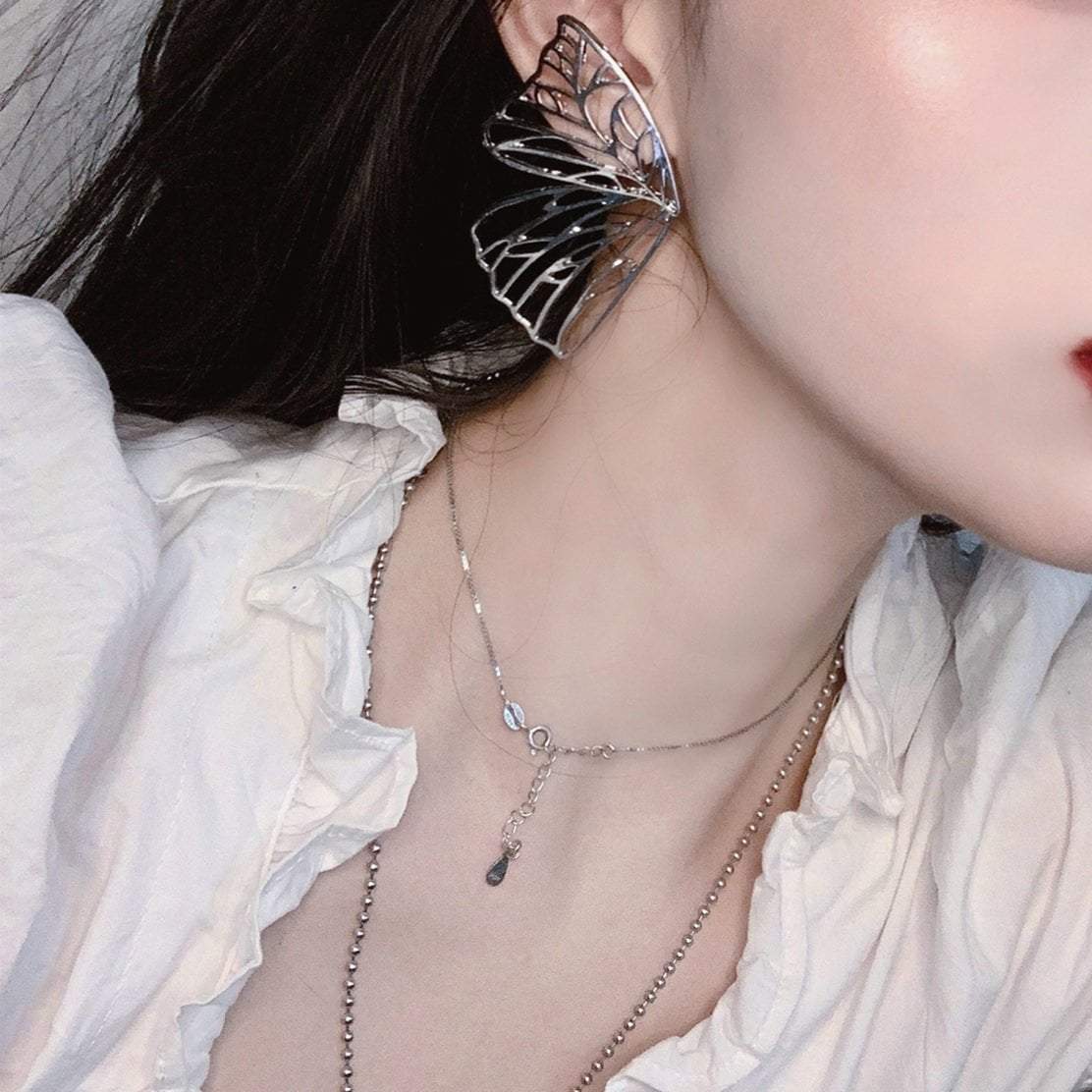 Butterfly Wings Aesthetic Girl Fine Silver Earrings