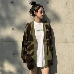 Camouflage Knitted Oversized Cardigan