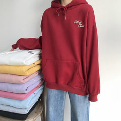 Candy Colors Letters Embroidery Loose Hooded Sweatshirt