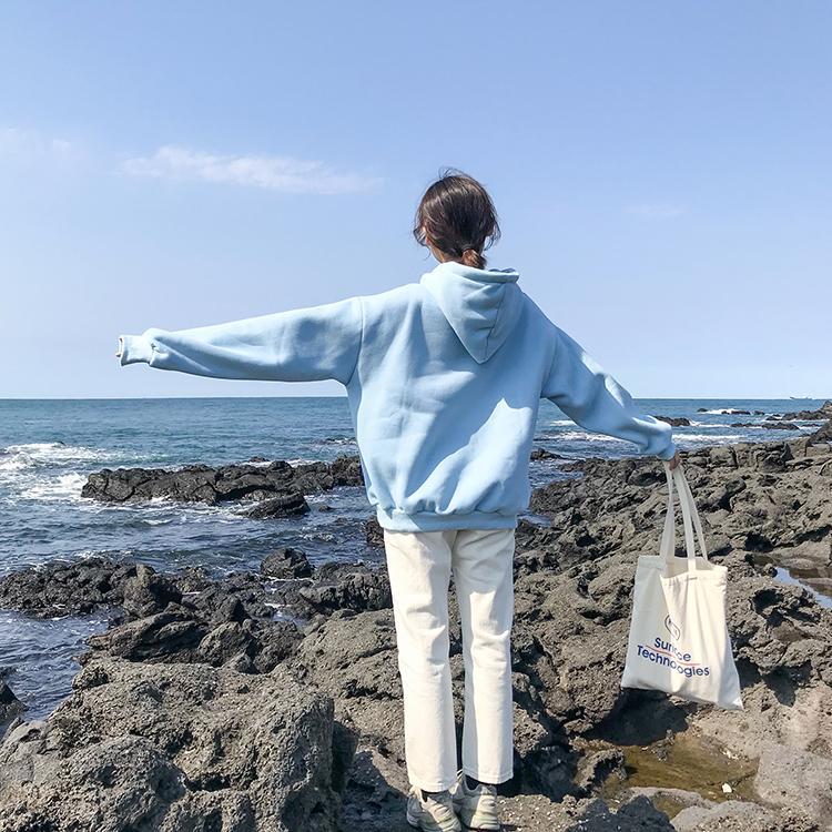 Candy Colors Letters Embroidery Loose Hooded Sweatshirt