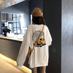 Car Cartton Print Long Sleeve Oversized T-Shirt