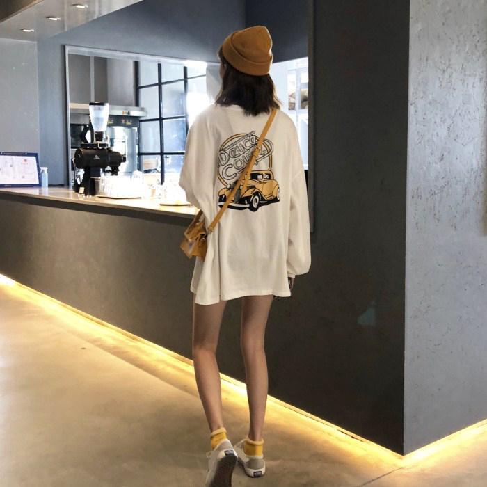 Car Cartton Print Long Sleeve Oversized T-Shirt