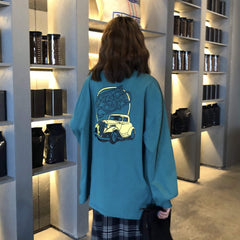 Car Cartton Print Long Sleeve Oversized T-Shirt