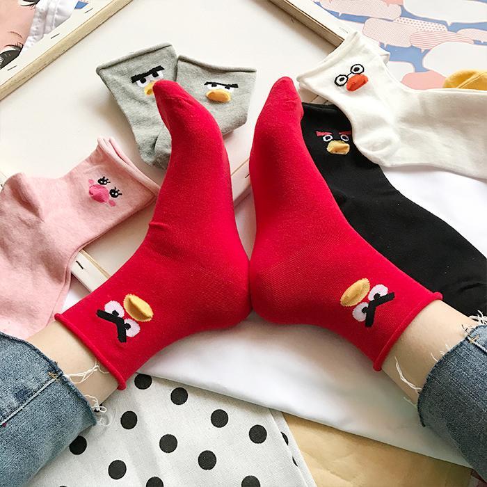 Cartoon Animal Bird Duck Printed Cotton Socks