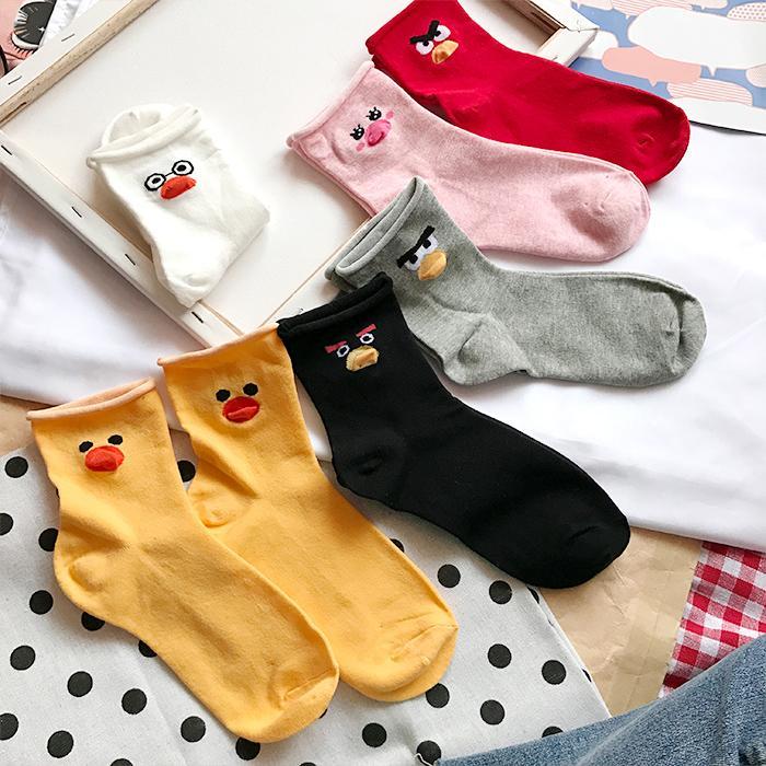 Cartoon Animal Bird Duck Printed Cotton Socks