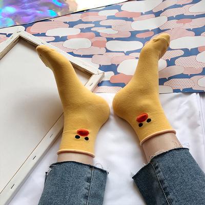 Cartoon Animal Bird Duck Printed Cotton Socks