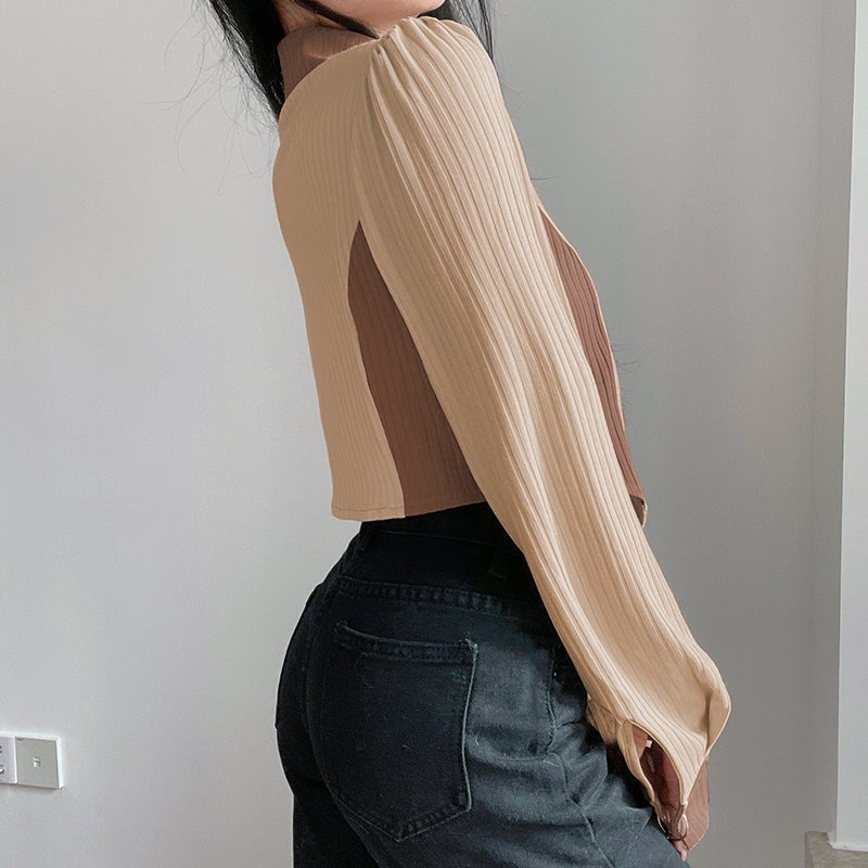 Casual Aesthetic Metal Latch Ribbed Cropped Shirt