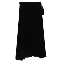 Casual Black Gray Wrap Bow Split Long Skirt