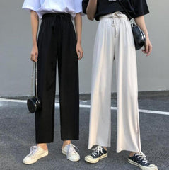 Casual Black White Elastic Waist Loose Pants