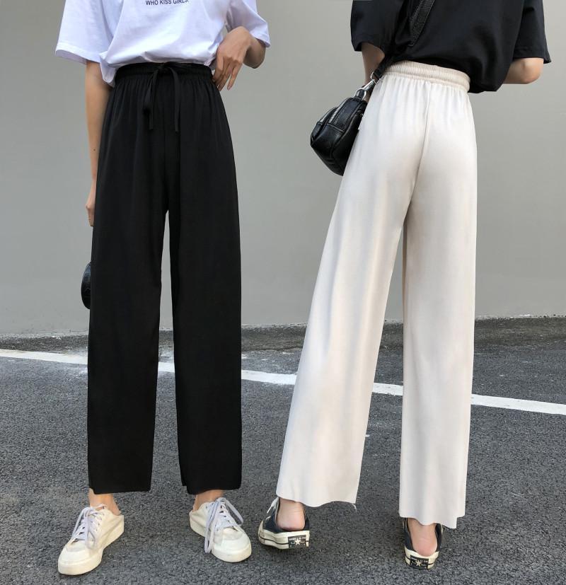 Casual Black White Elastic Waist Loose Pants