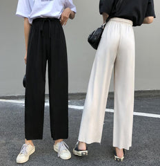 Casual Black White Elastic Waist Loose Pants