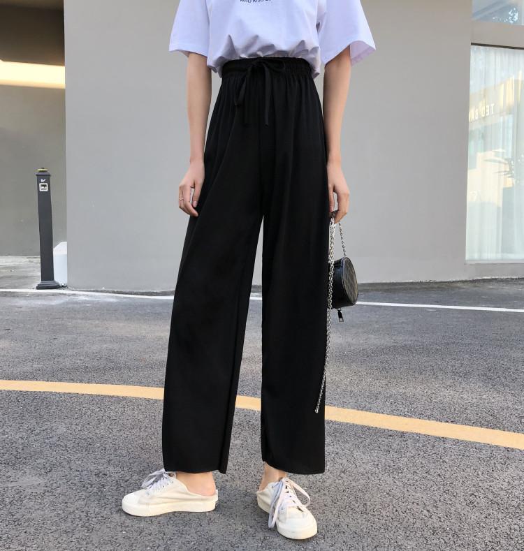 Casual Black White Elastic Waist Loose Pants